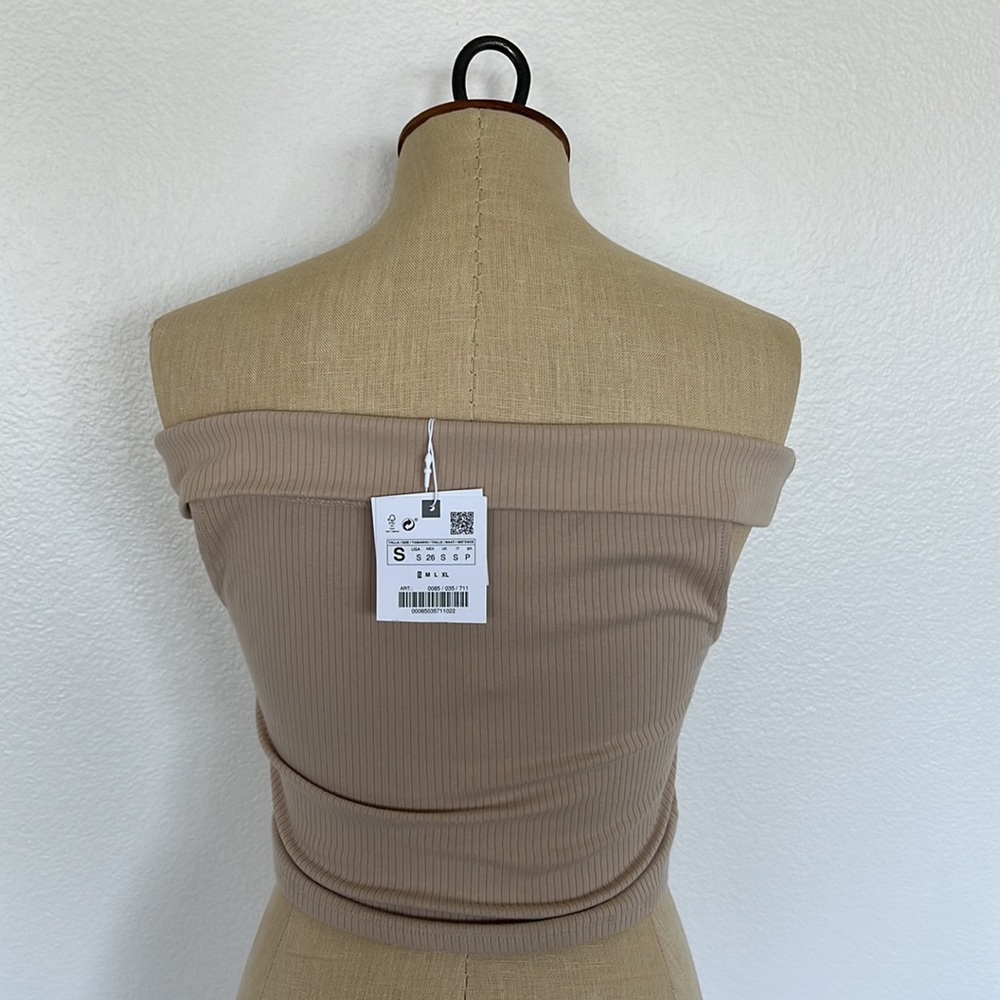 Zara Off-The-Shoulder Crop Top Beige Size S - Picture 4 of 7